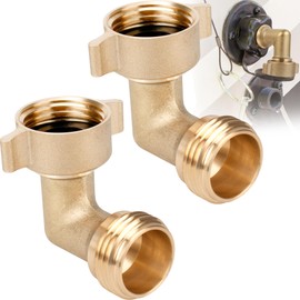 Garden Hose Elbow Connector, 90 Degree Brass Hose Elbow, 3/4" Heavy Duty Hose Elbow, for RV Water Hoses, Residential Outdoor Faucets, & More, 90 Degree Garden Hose Elbow Connector (2 Pack)