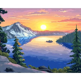 OKSGYTA Crater Lake, Oregon, USA Paint by Numbers Kit for Adults, Mountain Lake Tree Sunset Scenery Acrylic Adult DIY Oil Painting on Canvas, Nature Wilderness Home Wall Decor (16x20Inch, Unframed)