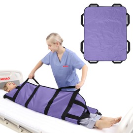 NIHAO Multipurpose Positioning Bed Pad with Reinforced Handles 48" x 40" Bed Transfer Sheet Patient Lifting Mat for Turning, Repositioning Washable & Reusable Draw Sheet for Hospital & Home, Purple