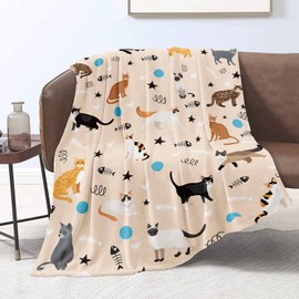 Cat Throw Blanket for Women Colorful Cat Print Flannel Fleece Blankets for Sofa Soft Blanket with Cats on Blanket Lightweight Fuzzy Blanket for Couch Bed Cat Lover Birthday Gifts, 130cm x 152cm
