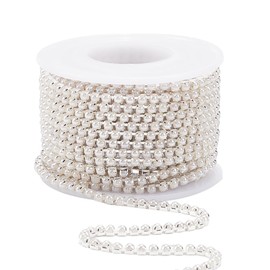 SOFPLATE 10 Yards/9.14m 3mm Pearl Trim Chain Silver Applique Trim Brass Claw Close Cup Flat Half Round Pearl Beaded Craft Link Chain Accessories for DIY Clothing Sewing Jewellery Wedding Party Decor