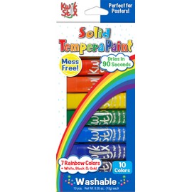 The Pencil Grip Kwik Stix Solid Tempera Paint Sticks, Washable, Rainbow Colors, 10 Non-Toxic Quick Drying, Allergen Free, Paint Sticks for Kids and Toddlers