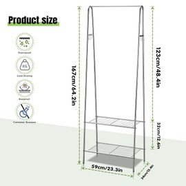 TAO ONE Stainless Steel Clothing Rack with Shelves, Heavy Duty Freestanding Garment Organizer for Bedroom & Office, Metal Clothes Rack with Shoe Storage, Bolt Assembly