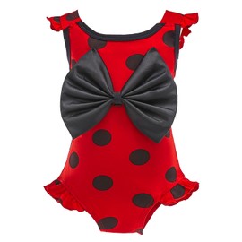 Dressy Daisy Traje de baño de Ladybug Mariquita para niñas, Lunares Rojos Una Pieza con Bowknot, Talla 4 Años