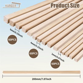 180 Pcs Square Wooden Dowels Rods, 7.87 in Unfinished Wood Sticks Wood Strips, Hardwood Sticks Wood Craft Sticks Square Wooden Dowels for Adult Women Men Woodworking Crafting Arts DIY Model Making