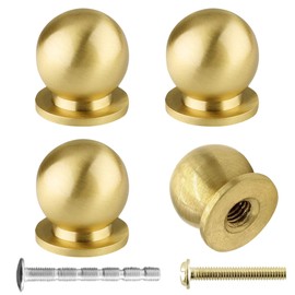 AUXBC Mini Round Solid Brass Knobs, 1/2 Inch (14mm) Diameter Antique Metal Cabinet Drawer Pulls, Modern Kitchen Dresser Handle Knobs for Kitchen, Jewelry Box with Screws, Brushed Gold, 4PCS