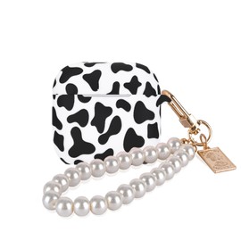 CameCosy Compatible for AirPods 4 Case for Women with Cute Cow Pattern Design, Soft TPU Shockproof Protective Skin Cover for Airpods 4td Generation with Pearl Bracelet Keychain
