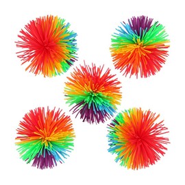 DHWEKU Pack of 5 Rainbow Balls, Reaction Ball, Stringy Balls, Sensory Fidget Stringy Balls, Rainbow Colourful Pom Ball for Stress Relief, Fluffy Ball for Children and Adults, Anti-Stress Toy