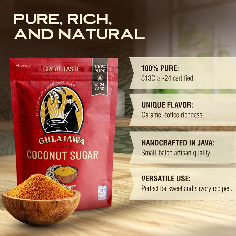 GULAJAWA Javanese Coconut Sugar 100% Pure Palm Sugar Caramel-Toffee Flavor