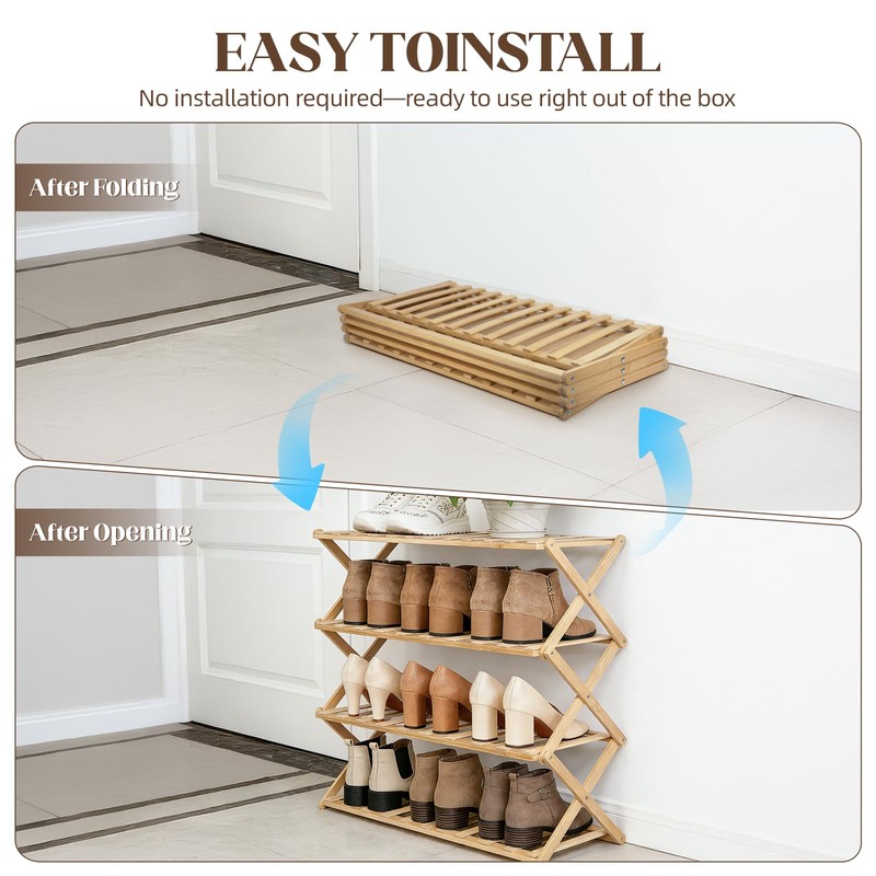 HGLuKGO 4-Tier Bamboo Folding Shoe Rack