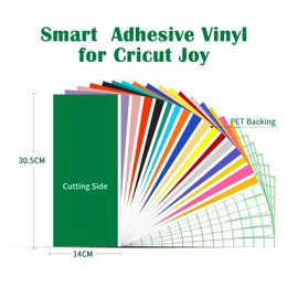 UIOK Smart Vinyl Permanent per Cricut Joy, Vinile Permanente 36 Vinil Adesivo e 6 Carte di Trasferimento, Vini-le Adesivo Permanente30,5x 14cm Pellicola per Plotter in Vinil per Tazze Fai da te