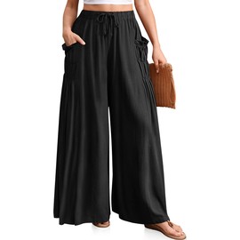 TARSE Women's 2025 Summer Wide Leg Palazzo Pants High Waisted Flowy Pockets Trendy Casual Lounge Boho Beach Trousers Black, S