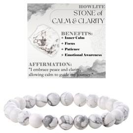 Bivei Crystal Bracelet for Women 8mm Beaded Semi Precious Natural Stone Stretch Elastic Jewelry Yoga Gifts(Howlite - Calm & Clarity)