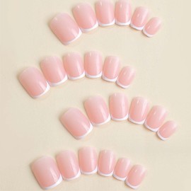 YoYoee Short Nude Nails Tips White French False Nails Square Press on Nails Full Cover Fake Nails for Women and Girls 24PCS