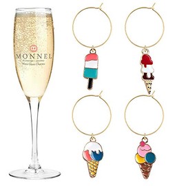 P428 Assorted Little Ice-cream Wine Charms Glass Marker for Party with Velvet Bag- Set of 4