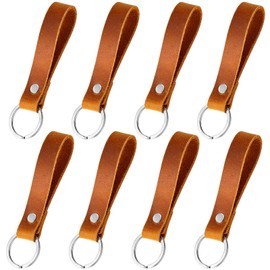 Nuenen Set of 4 Leather Key Fob Metal Key Ring with Leather Pendant Leather Strap Key Ring with Leather Loop Leather Lanyard with Split Ring for Car Keys, Classic