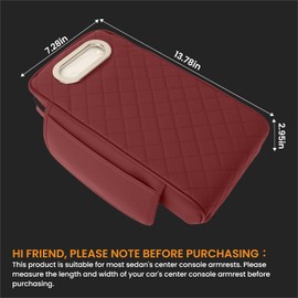 DEPOTA Car Armrest Cushion Arm Rest Cover for Car Leather Car Center Console Cover with 2 Storage Bags,Armrest Cover for Car Armrest Seat Box Cover Protector (Red)