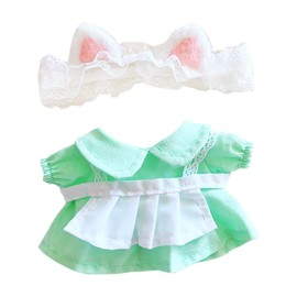 niannyyhouse 6.9 inches (20 cm) Doll Clothes for Plush Cat Ears Maid Suit Girl Dress Dress Clothes Cotton Doll Clothes (green)
