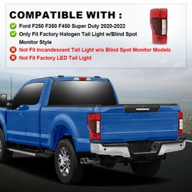 PIT66 PIT66 Tail Light Assembly Compatible with Ford F250 F350 F450 Super Duty 2020-2022, Only Fit Factory Halogen Tail Light w/Blind Spot Monitor Rear Lamp Driver Left Side