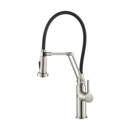 KIBI Engel Single Handle Pull Down Faucet for Kitchen Sink | Solid Brass High Arc Faucet Spout | Kitchen Faucet with Pull Down Sprayer (Brushed Nickel) (KKF2014)