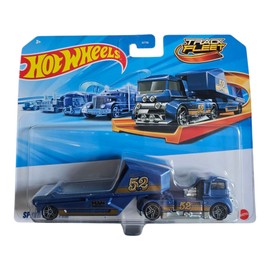 Hot Wheels Track Fleet Speed Blaster, Blue Racing Truck with Trailer, Die-Cast Vehicle Set, Number 52