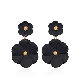 GUOXIAOMEI White Summer Flower Floral Dangle Earrings Boho 2 Layered Floral Petal Drop Earrings Statement Stud Earring for Women jewelry (Black)