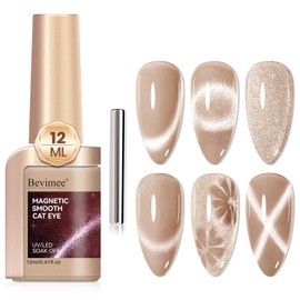 Bevimee Cat Eye Gel Nail Polish, Glitter Magnetic Gel Polish Shimmer Nude Cat Eye Nails With Magnet Stick, For Holographic Cateye Effect, UV Velvet Gel Nail Art Manicure Salon DIY Home, 12ML