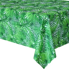 PHOGARY Jungle Tablecloth-Plastic Tropical Palm Leaves Table Covers-Disposable Green Leaf Table Cloth-Hawaiian Themed Party Safari Birthday Baby Shower Decorations