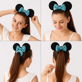 2pcs Mouse Ear Scrunchies for Kids Hair Bow Scrunchies for Women-Sequins Mouse Hair Bands for long hair(Pink)