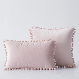 Hyper Cover Velvet Cushion Cover with Pom Pom Design (30x50 cm, Pink)- Stylish Home Décor Product for Couch and Bed Pillows, Perfect for Room Decor, Boho Home Decor, European Pillowcase, Throw Pillow Covers
