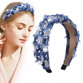 SOIMISS High Headband Jeans Headband Women's Blue Knotted Headband Blue Hair Band Wide Hair Band Rhinestone Headband Cute Headbands for Women Rhinestones