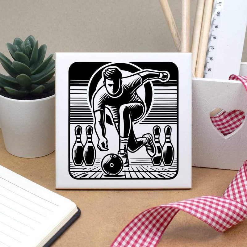 'Bowling Player' 108mm Square Ceramic Tile (TD00027837)