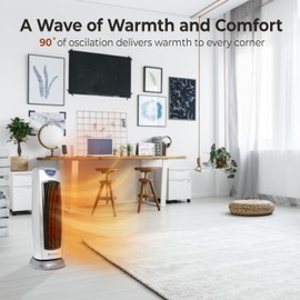 Comfort Zone 1,500W Ceramic Tower Space Heater with Remote, Backlit Digital Thermostat & Temperature Display, 3 Heat Settings + Fan Mode, 90° Oscillation, Timer, Overheat & Tip-Over Protection
