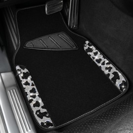 CAR PASS Bling Cow Car Mats Rhinestones Diamond Waterproof Floor Mat Crystal Sparkly Shining Glitter Carpet Anti-Slip PVC Heel Pad, Universal Fit Automotive SUV,Sedan,4pcs Girly Women, Cow Diamond