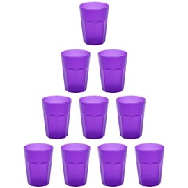 Engelland - 10 x Purple Frosted Plastic Cups 250ml with Calibration Line Shatterproof Stackable Reusable Plastic Reusable Party Cups Drinking Glass