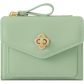 Farcauo Women's Purse, Minimalist Floral Design, Small Wallet with ID Compartment and Card Sleeves, #K Green Minimalist Floral Wallet for Women, Classic