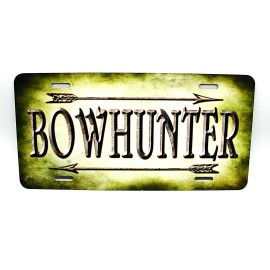 DIGIART INTERNATIONAL BOWHUNTER METAL CAR NOVELTY LICENSE PLATE. DEER ELK HUNTING BOWHUNTING