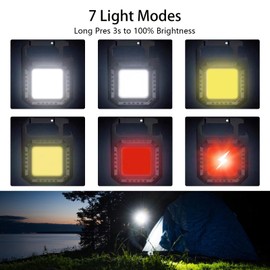 COB Keychain Work Light - Keychain Flashlights 7 Light Modes 2000 Lumens, Keychain Light Emergency Light with Folding Bracket Bottle Opener and Magnet Base