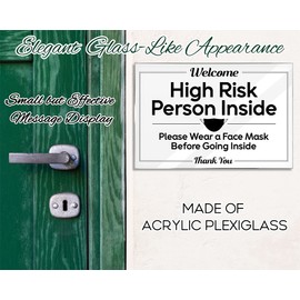 Essentials For Hosts - High Risk Person Please Wear A Mask Sign - 4"x6" Acrylic Sign w/Mounting Tape-Rental Home Necessities Mask Required Door Sign - Face Mask Required Sign for Business (Pack of 2)