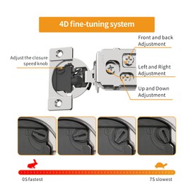 Chibery 30 Pack 1-1/2" Overlay 4D Soft Close Concealed Hinges for Face Frame Door, Adjustable Closing Speed, Smooth Slow Self Close Hinges, Satin Nickel, 105° Open Angle Stainless Steel Cabinet Hinges