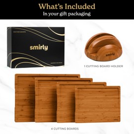 SMIRLY Wooden Cutting Boards For Kitchen - Bamboo Cutting Board Set with Holder, Wood Cutting Board Set, Cutting Board Wood, Wooden Chopping Board, Wooden Cutting Board Set