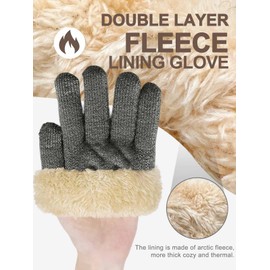 CheChury Gloves with Fleece Lining Touchscreen Men Women Winter Warm Knitting Soft Thermal Gloves Gifts Gloves Thick Knitted Gloves Wool Gloves Outdoor Running Skiing Unisex, gray