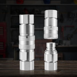 BLUE HUB 1/2" Flat Face Hydraulic Couplers, 1/2" NPT Skid Steer Hydraulic Quick Connect Couplers with 2 Dust Caps (ISO16028)