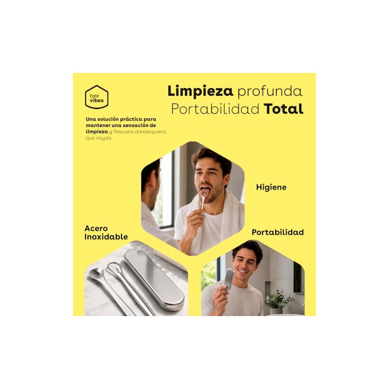 BEE VIBES Raspador de Lengua Acero Inoxidable 2 Piezas con