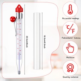 Photect 2 Pcs Candy Thermometer with Pot Clip 8" Deep Fry Oil Thermometer Instant Read Cooking Food Thermograph Sugar Syrup Jam Jelly Oil Temperature Kitchen Accessories for Home Cooking(Red)