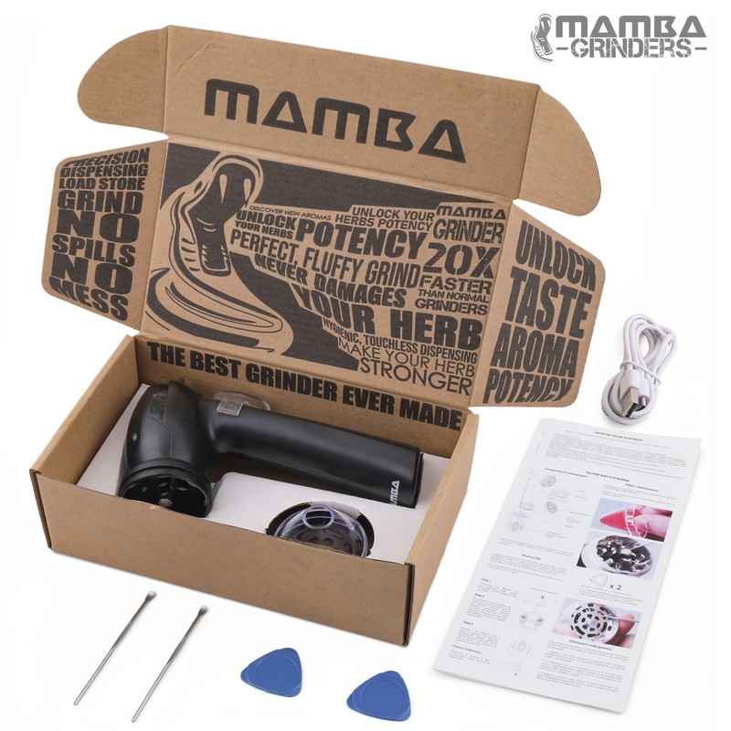 Mamba Lite 0.75g Black All-Plastic Head USB Electric Herb Grinder.