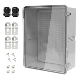 LeMotech Electrical Box, IP67 Waterproof Hinged Clear Cover Stainless Steel Latch Junction Box, ABS Plastic Electrical Enclosure with Mounting Plate,Wall Brackets, Cable Glands,19.6"x15.7"x7.8",Grey