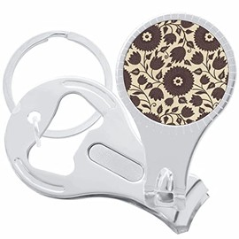 Brown Flower Pattern Nail Clippers Plus Bottle Opener Keychain