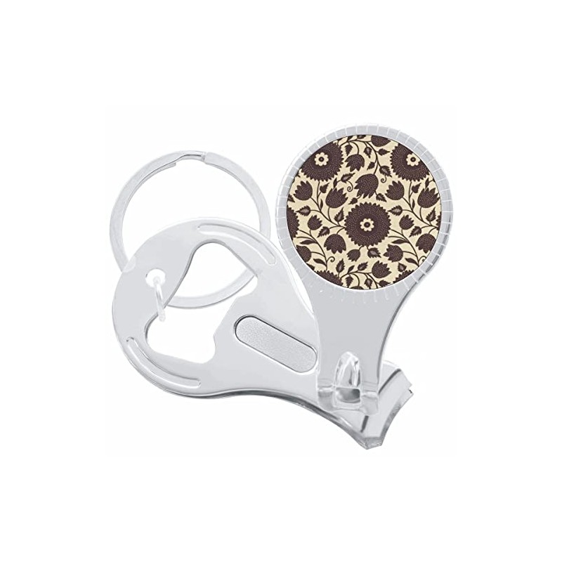 Brown Flower Pattern Nail Clippers Plus Bottle Opener Keychain
