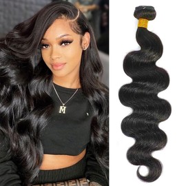 Body Wave Bundles Human Hair 12A Grade Brazilian Human Hair Bundles Body Wave One Bundle Only 100% Unprocessed Weave Bundles Human Hair Natural Black (22 Inch)